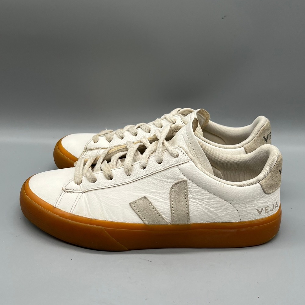 Veja Shoes Womens 8 White Gray Leather Campo Gum Sole Low Top Trainer Sneakers - Picture 4 of 11